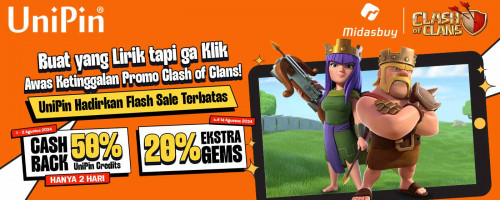 [Flash Sale Terbatas] Top Up Clash of Clans #PakeUniPinCredits & Raih 50% Cashback UniPin Credits + 20% Ekstra Gems!